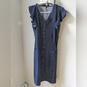 Navy dot dress with tie waist. Size Small.